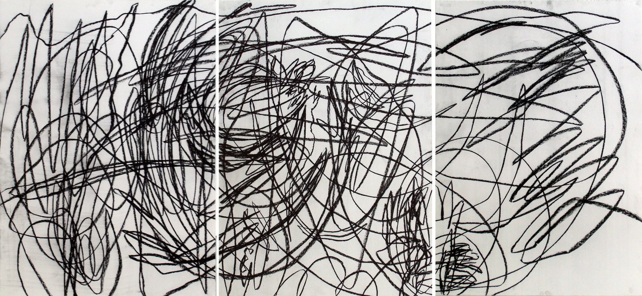 ohne Titel, 2005, Kohle auf Papier, Triptychon, 100 x 210 cm (à 100 x 70 cm)