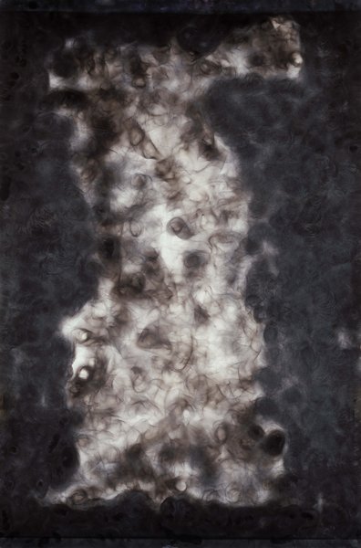 untitled, 1993, drawing on soot covered glass, 41.34 x 27.56 in