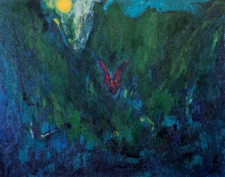 Fledermaus, Nachtflug, 1983, Öl auf Leinwand, 140 x 180 cm