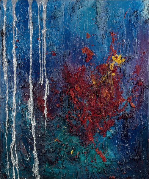 ohne Titel, 1988, Öl, Silberlack auf Leinwand, 180 x 150,5 cm