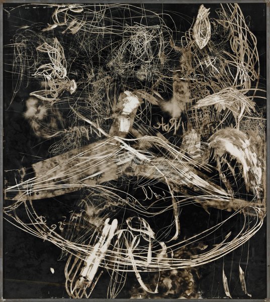 ohne Titel, 1989, Ruß hinter Glas, 185 x 167 cm