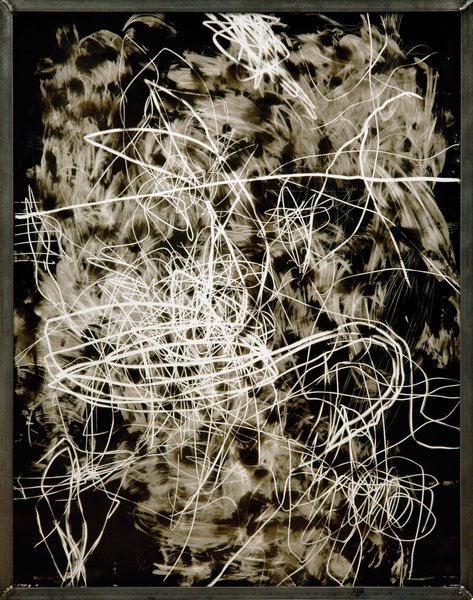 untitled, 1990, drawing on soot covered glass, 35.44 x 27.56 in