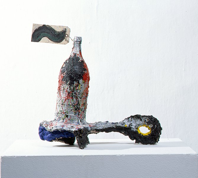 Zitro (Otto Zitko, Franz West), 1986, bottle, pigment, paper mache, 18.89 x 18.89 x 8.66 in