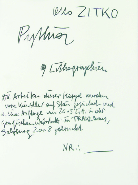Pythia, 2008, Mappe mit 9 Lithografien, je 76 x 56 cm, Auflage 20 + 5 EA