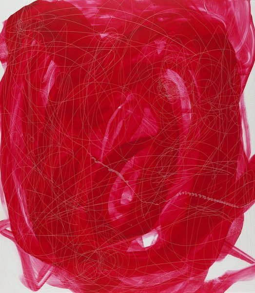 ohne Titel, 2008, Acryl/Plexiglas, PVC, Ritzung, 86 x 76 cm